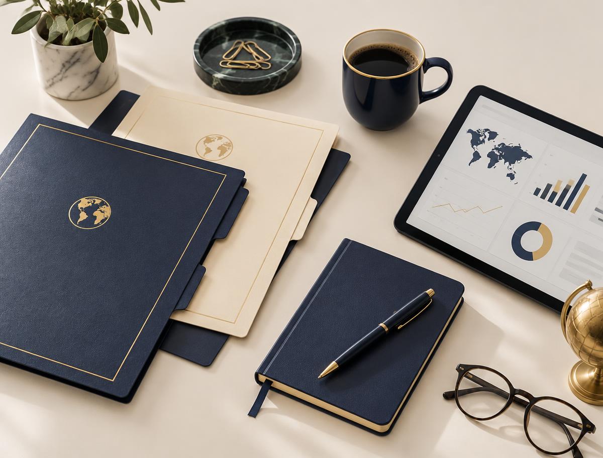 Dossiers classés, carnet et tableau de bord illustrant l'organisation administrative mise en place par ADMINITY